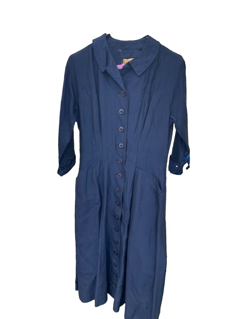 Vintage 1940s Blue Dress 40s R & K Originals WW2 Era Mod Rare Style Button Down